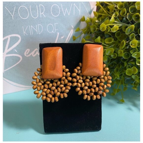 NEW Boho Wood and Bead Handmade Earrings - Picture 2 of 6